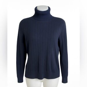 Linda Matthews Navy Cable Knit Turtleneck Sweater - Women's M